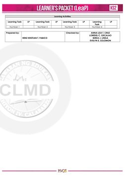 Learning Activities 
 
Learning Task 
LP 
Learning Task 
LP 
Learning Task 
LP 
Learning 
Task 
LP 
Number 1 
 
Number 2