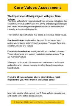 Core-Values Assessment
_____________    _____________    _____________     
_____________    _____________
From the 10 values