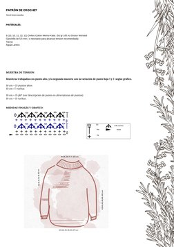 9 (10, 10, 11, 12, 12) Ovillos Cotton Merino Katia  (50 gr 105 m) Grosor Worsted
Ganchillo de 5.5 mm ( o necesario para alcan