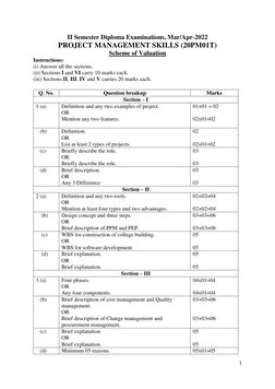 1 
 
II Semester Diploma Examinations, Mar/Apr-2022 
PROJECT MANAGEMENT SKILLS (20PM01T) 
Scheme of Valuation 
Instru