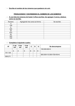 -
Escribe el nombre de los números que quedaron sin unir.
 
 
PRODUCIENDO Y ESCRIBIENDO EL NOMBRE DE LOS NÚMEROS
-
A una list