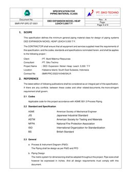 SPECIFICATION FOR  
PIPING MATERIAL CLASS 
 
 
Document No. 
 
DED EXPANSION NICKEL HEAP 
LEACH 5,000 T/Y 
Rev. : A 
 
BM