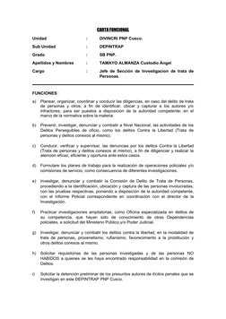CARTA FUNCIONAL
Unidad
:
DIVINCRI PNP Cusco.
Sub Unidad
:
DEPINTRAP
Grado
:
SB PNP. 
Apellidos y Nombres 
:
TAMAYO ALMANZA Cu