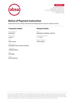 Absa Payment Confirmation Notice | PDF
