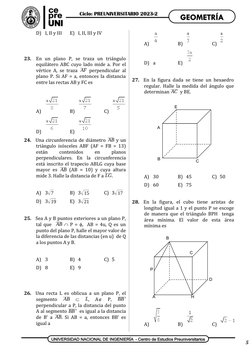 D) I, II y III
E) I, II, III y IV
23.
En  un  plano  P,  se  traza  un  triángulo
equilátero ABC cuyo lado mide a. Por el
vér