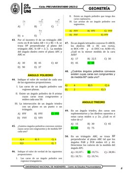 A)
B)
C)
D) a
E)
43.
Por el incentro O de un triángulo ABC
recto en B de lados AB = 6 y BC = 8, se
traza  OP  perpendicular