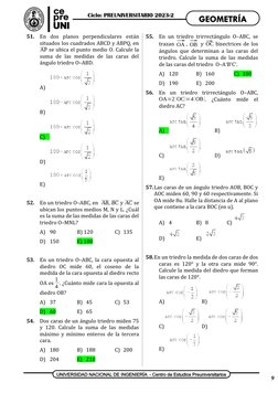 51.
En  dos  planos  perpendiculares  están
situados los cuadrados ABCD y ABPQ, en
AP se ubica el punto medio O. Calcule la
s