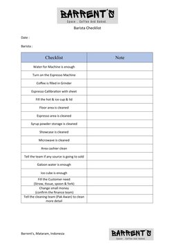 Barista Daily Checklist for Operations | PDF