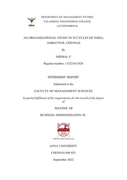MBA
DEPARTMENT OF MANAGEMENT STUDIES
VELAMMAL ENGINEERING COLLEGE
(AUTONOMOUS)
AN ORGANIZATIONAL STUDY IN TI CYCLES OF INDIA,