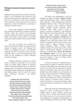 Philippine Literature during the American
Period
Philippine literary production during the American
Period in the Philippines