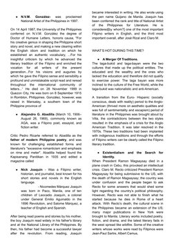 ●
N.V.M.
González-
was
proclaimed
National Artist of the Philippines in 1997.
On 14 April 1987, the University of the Philipp