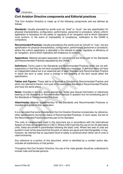 Introduction 
Issue 01/Rev 00 
 CAD 1011 – ATO  
 
4 
Civil Aviation Directive components and Editorial practices 
This Civi