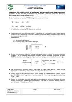 TÉCNICAS DIGITALES I (PLAN 2023) 
 
TRABAJO PRÁCTICO Nro. 4 
Circuitos Combinacionales 
 
Confeccionó: 
Ing. Ramos, Fernand