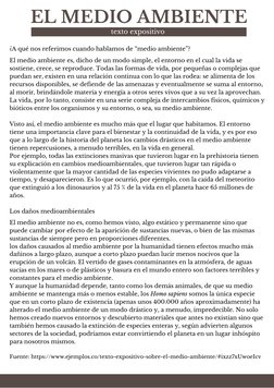 texto expositivo 
EL MEDIO AMBIENTE
¿A qué nos referimos cuando hablamos de “medio ambiente”?
El medio ambiente es, dicho de