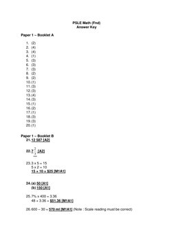 PSLE Math Answer Key 2023 | PDF