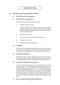 3 
THE PROJECT PAPER 
 
 
 
1.0 
THE STRUCTURE OF THE PROJECT PAPER 
 
 
1.1 
FRONT COVER  (See Appendix A) 
 
1.2 
TITLE P