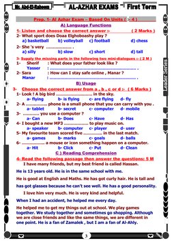 Prep. 1- Al
 
    Azhar Exam –
 
    Based
 
   On Units (
 
    3-    4 )
               
 
 
A)
     Language Functions