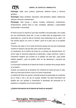 8
CENTRO DE ESTUDIOS NARRATIVOS 
Fisiología: edad, sexo, postura, apariencia, defectos físicos y herenc