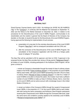 JUR_SP - 44996549v7 - 10550005.496337–  
 
 
 
1 
 
 
 
 
 
 
 
 
 
MATERIAL FACT 
 
Grand Cayman, Cayman Islands, April 5,