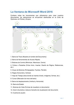 La Ventana de Microsoft Word 2016
Contiene  todas  las  herramientas  que  utilizaremos  para  crear  nuestros
documentos,  l