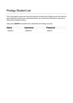Prodigy Account Login Details | PDF | Password | User (Computing)