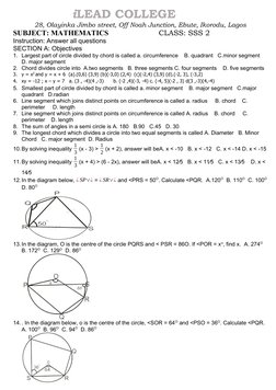 SS2 Mathematics Exam Questions and Answers | PDF | Circle | Geometric ...
