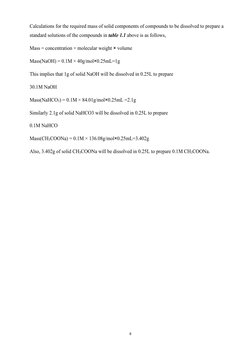 6
Calculations for the required mass of solid components of compounds to be dissolved to prepare a
standard solutions of the