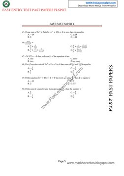 WWW.PakLearningSpot.com  (http://www.paklearningspot.com/)
Download More MCQs from Website 
FAST ENTRY TEST PAST PAPERS P