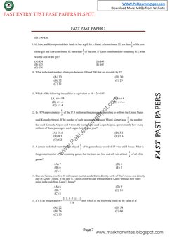 WWW.PakLearningSpot.com  (http://www.paklearningspot.com/)
Download More MCQs from Website 
FAST ENTRY TEST PAST PAPERS P