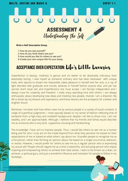 aSSESSMENT 4

Understanding the Self
M A L T U ,  J U S T I N E  A N A  M A R I E  A .
B S P S Y  1 - 1
How do you see yourse