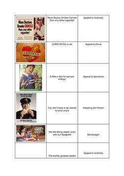 More Doctos Smoke Camels
than any other cigarette!
Appeal to Authority
CORN DOGS or die 
Appeal to Force
A Milo a day for oly