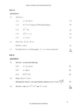Grade 12 Algebra Revision Pack | PDF | Equations | Mathematics