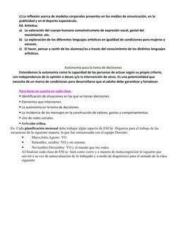 c) La reflexión acerca de modelos corporales presentes en los medios de omunicación, en la 
publicidad y en el deporte espect