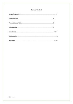 Table of Content
Area of research……………………………………………………………….. 3
Data collection................................................