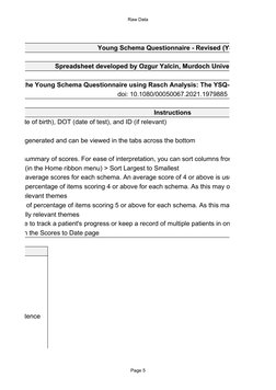 Raw Data
Page 5
Young Schema Questionnaire - Revised (YSQ-R)
Spreadsheet developed by Ozgur Yalcin, Murdoch University, anima
