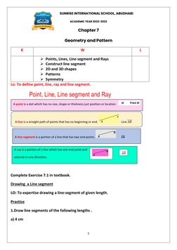 1 
 
                       SUNRISE INTERNATIONAL SCHOOL, ABUDHABI 
ACADEMIC YEAR 2022-2023 
Chapter 7 
Geometry and Pattern