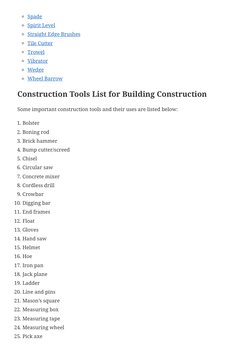 Essential Construction Tools List with Images | PDF | Concrete | Masonry