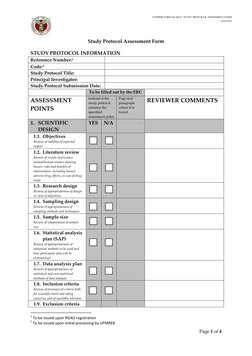 UPMREB FORM 2(C)2012:  STUDY PROTOCOL ASSESSMENT FORM 
13/03/2012 
 
Page 1 of 4 
 
Study Protocol Assessment Form 
STUDY P