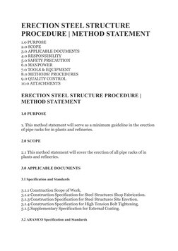 Steel Structure Erection Method Statement | PDF | Screw | Concrete