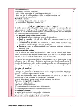 DESARROLLO
Antes de la lectura:
Se hacen las siguientes preguntas:
¿Sabes cuál es la finalidad de los afiches publicitarios?