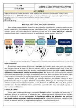 8º ANO 
 
EEEFM EMÍLIO ROBERTO ZANOTTI 
GEOGRAFIA 
ATIVIDADE 
Tema: Conceitos de Estado, paisagem, lugar, nação, região, terr