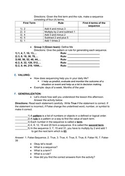 Grade 5 Lesson Plan: Sequences | PDF | Learning | Sequence