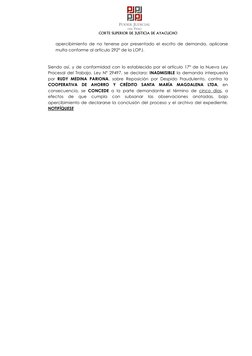 CORTE SUPERIOR DE JUSTICIA DE AYACUCHO 
 
apercibimiento de no tenerse por presentado el escrito de demanda, aplicarse