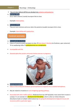 Chapter 1 
Neurology – Embryology 
 
 
 
4 
 
 
 
▪ Neural tube defects (NTDs) are divided into anterior and posterio
