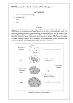 TEST 2: Determination of Relative Density and Water Absorption. 
 
APPARATUS 
1. Vessel [ a cylindrical container] 
2. A pi