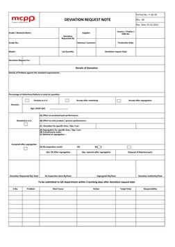 Deviation Request Note Template | PDF