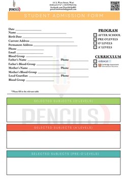 Name
Phone
Blood Group
Birth Date
Permanent Address
Email
S E L E C T E D  S U B J E C T S  ( O ' L E V E L S )
Current Addre