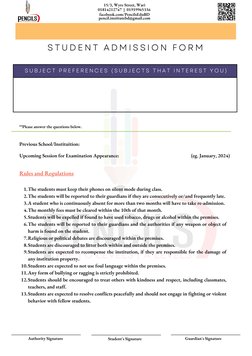 S T U D E N T  A D M I S S I O N  F O R M
**Please answer the questions below.
Authority Signature
Student's Signature
Guardi