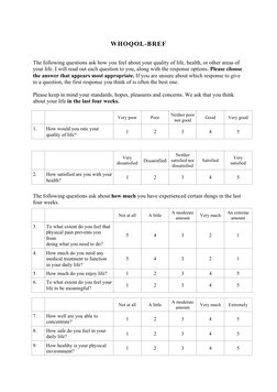 WHOQOL-BREF Quality of Life Assessment | PDF | Quality Of Life | Psychology