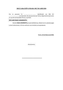 Modelo de Declaración Jurada de No Adeudo | PDF | Declaración jurada ...